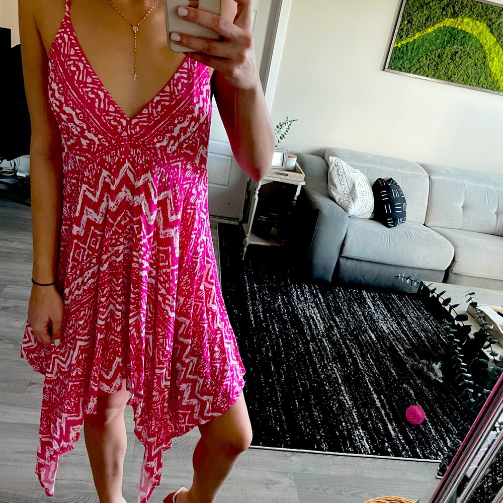 Flowy hot pink dress with tribal pattern